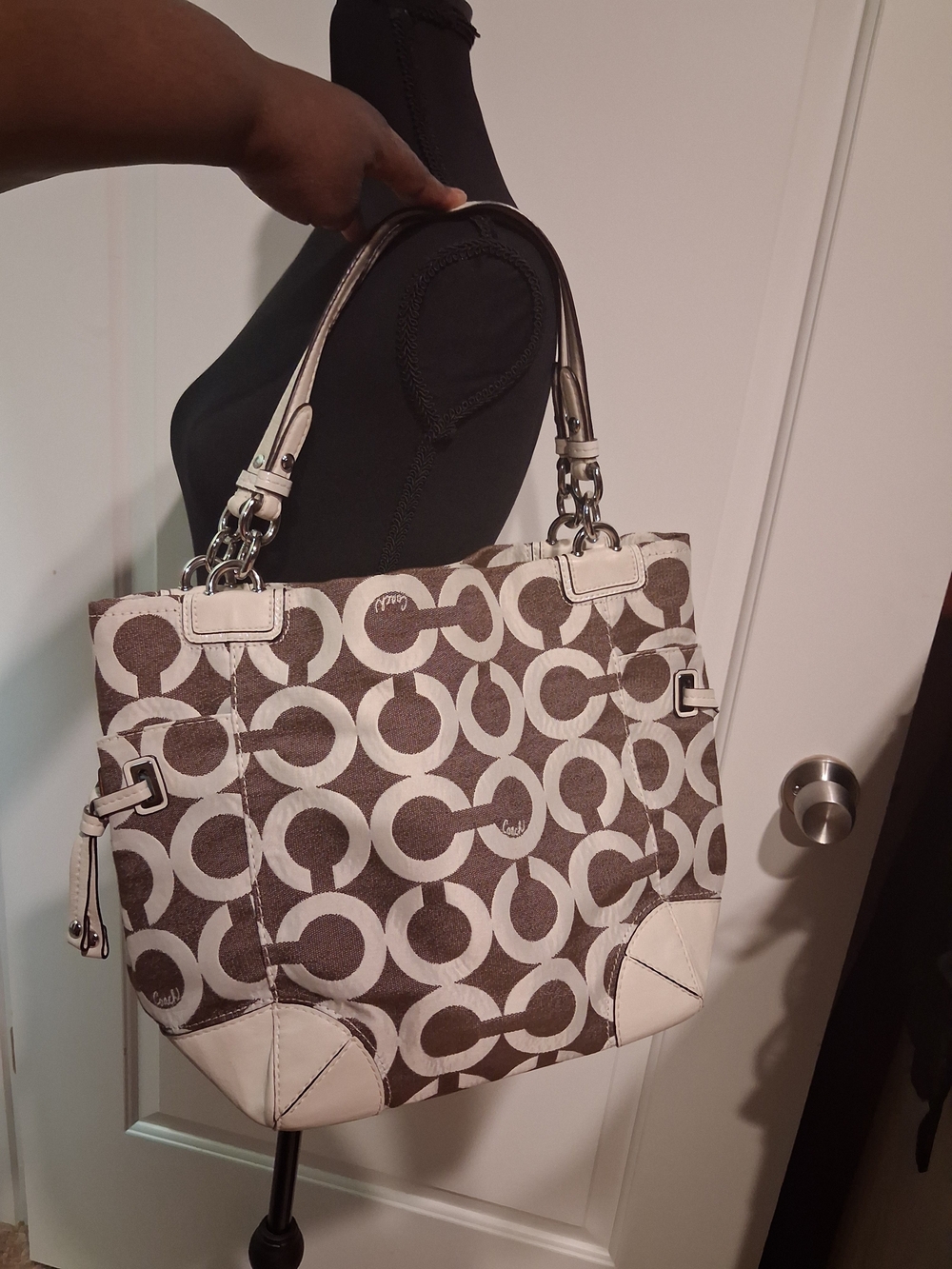 Coach Peyton Op Art Canvas Tote Bag in Brown/White